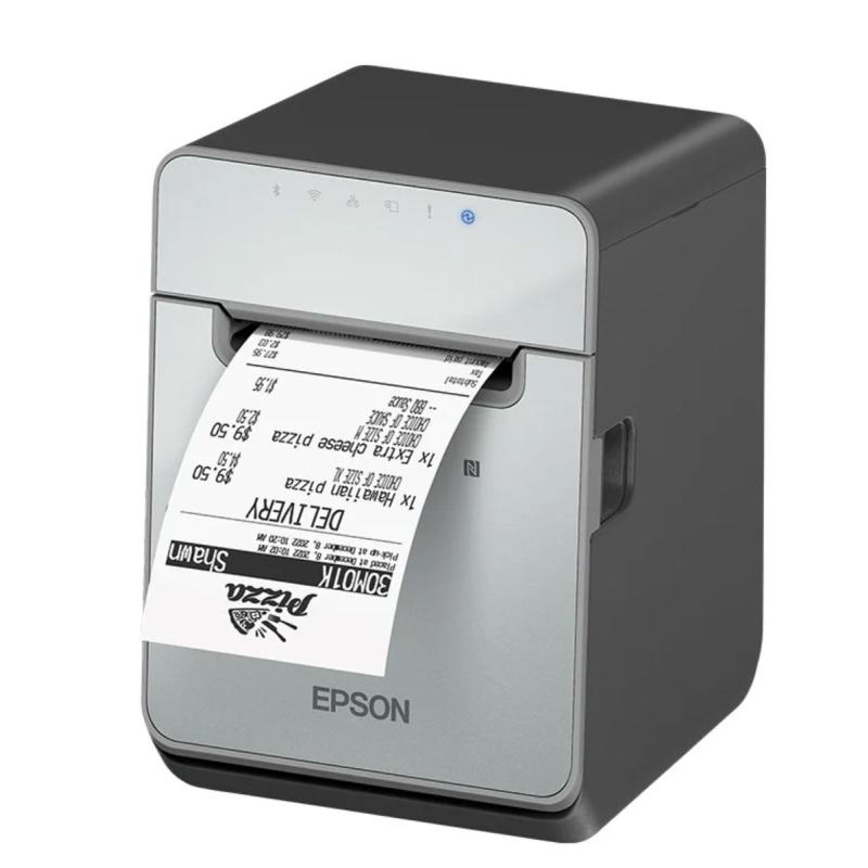 Epson TM-L100, 8 Punkte/mm (203dpi), Cutter, linerless, USB, Lightning, BT, Ethernet, schwarz